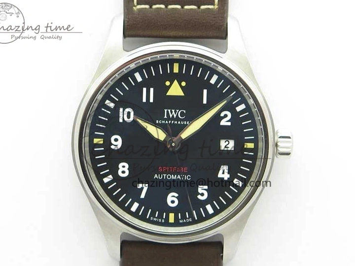 MIROTIME 0224 Original Pilot IW326803 SS MK 1:1 Best Edition Black Dial on Brown Leather Strap MIYOTA 7146